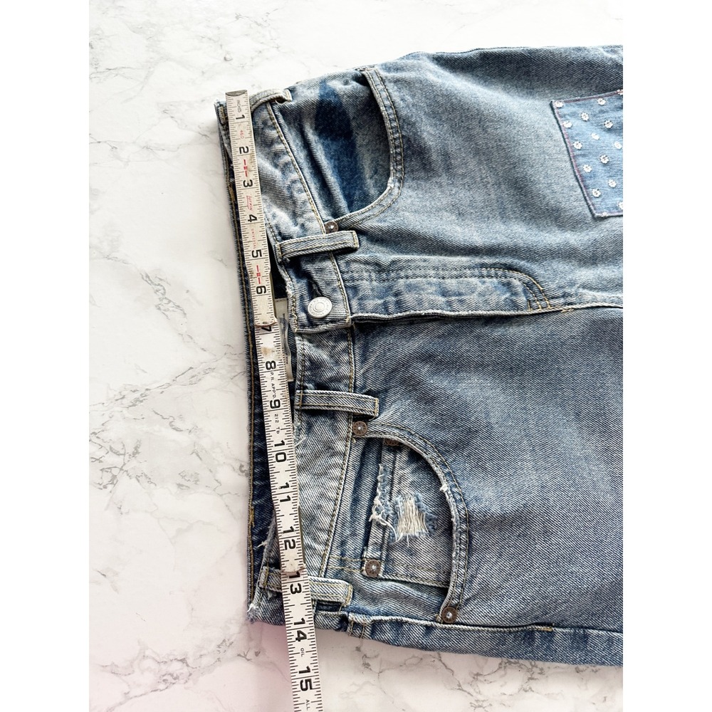 We The Free Belladonna Patchwork Cropped Kick Flare Blue Jeans Women's Size 26 - Picture 8 of 11